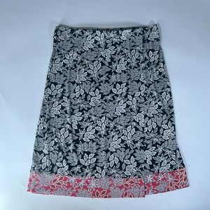 J Jill Skirt Womens Large Pink Black Faux Wrap Floral Print Rayon Blend Midi